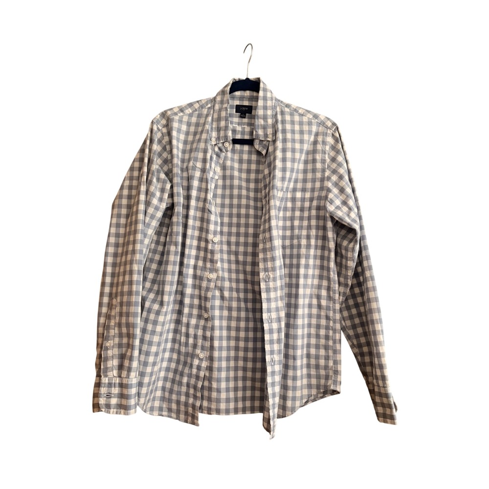 J.Crew Mens Gingham Button Down Shirt Light Blue White Cotton Small 24182